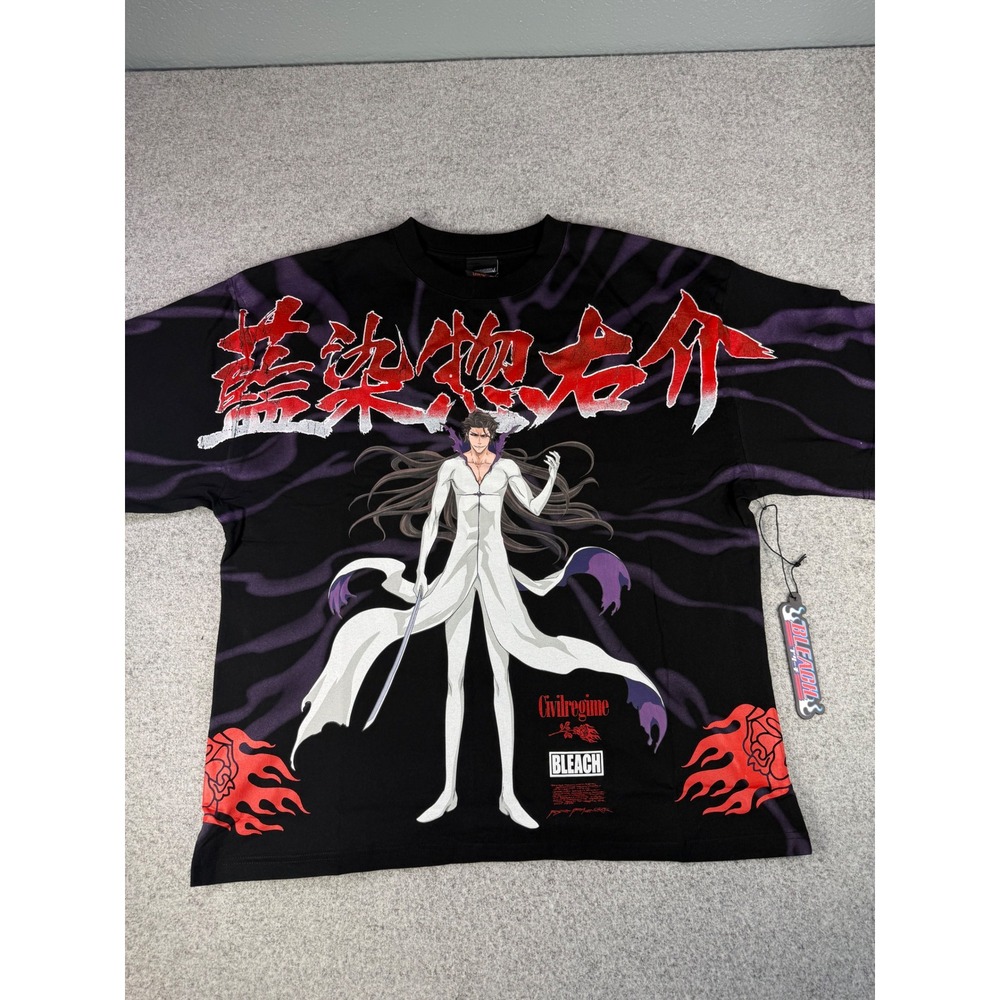 Civil Regime x Bleach Sosuke Aizen T-Shirt Black Anime Streetwear Large